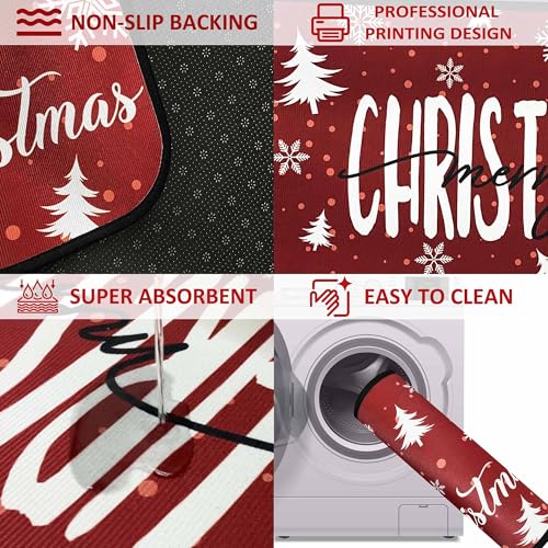Putware Christmas Snowflake Kitchen Rugs Set of 2 17x47 + 17x30 Non-Slip Holiday Mats