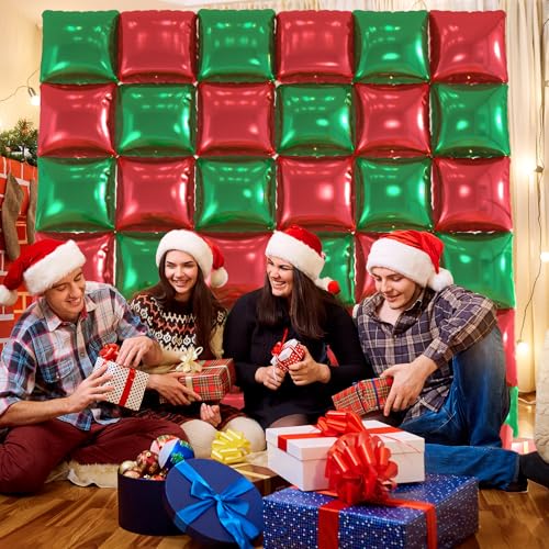 Red & Green Square Foil Balloons Kit for Christmas & Party Decor - 36pcs