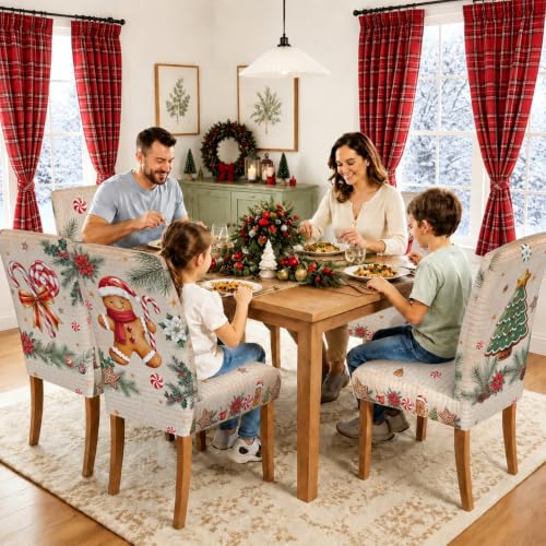 Gingerbread Man Christmas Chair Covers Set for Dining Room, 6 pcs