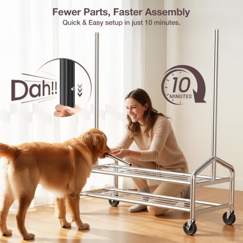 Heavy Duty Clothes Rack Extra Large Silver Load 650 LBS with 2 Shelves & Wheels