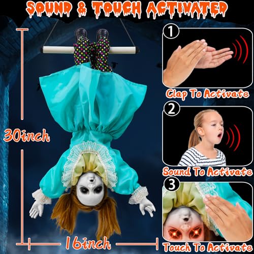 Turnmeon 30-Inch Halloween Animatronic Hanging Doll with Sound & Moving Hands