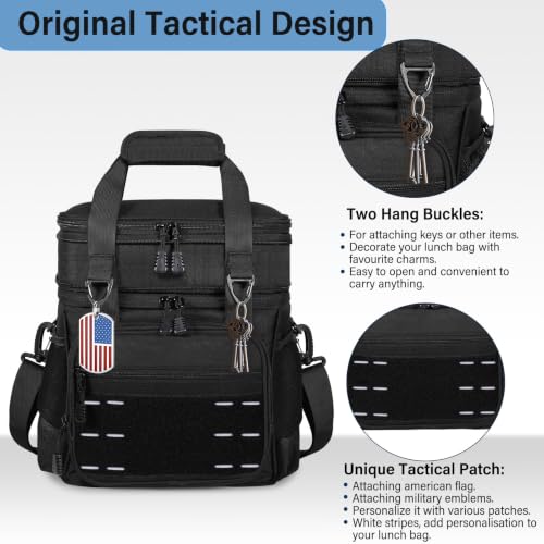 TENKIST 16L Black Expandable Tactical Lunch Box Men 2 Layer Cooler Bag for 20 Cans