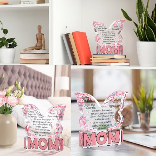 Mom Butterfly Engraved Christmas Stocking Stuffer Plaque - 4x4 Acrylic Gift