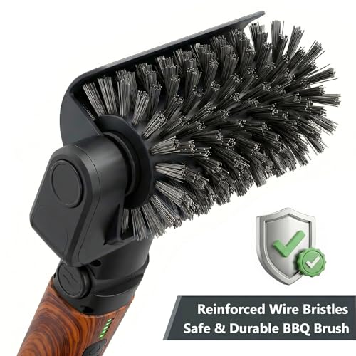 Electric Grill Brush 3-in-1 Kit with Red Wood Coating – Cordless BBQ Cleaner, Safe Metal Bristles, Waterproof & Dishwasher Safe
