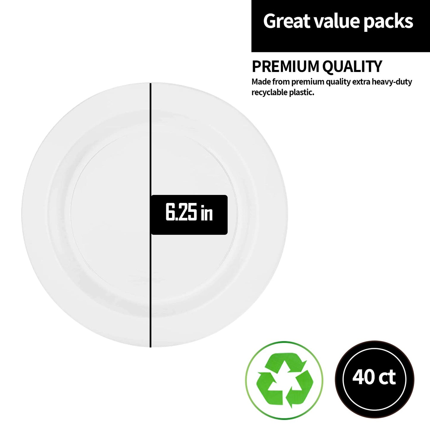 Lillian Tablesettings Premium Quality Heavyweight Plastic Plates China Like. Wedding and Party Dinnerware Plastic Plates 6.25 inc White/Pearl-Value Pack 40 Count