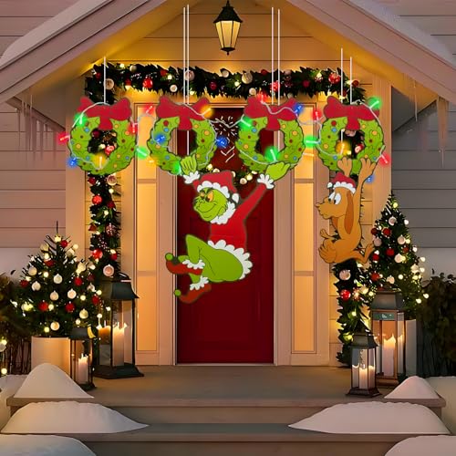 Outdoor Christmas Fence Signs with LED Lights - 6 Pcs Peeker Yard Garden Decor