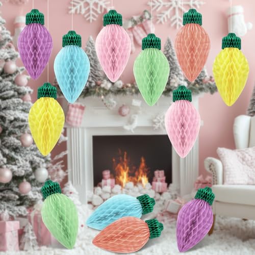 12 Pcs 12'' Pastel Christmas Honeycomb Hanging Decor - Humyoun (Charming Variation)