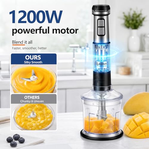Levstek 1200W Hand Blender Set with 7 Accessories – Immersion Stick Blender for Smoothies, Soups, and More