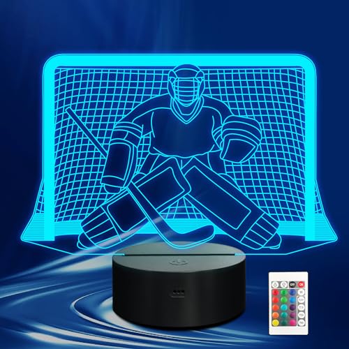 Ice Hockey Night Light, 3D LED Optical Illusion Lamp with Remote Control and Timer, Perfect Christmas and Birthday Gift Idea for Boys, Kids, and Teen