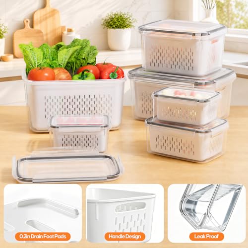 White Fruit Storage Containers with Removable Colander - 6 Pack