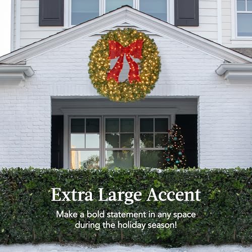 36in Artificial Fir Christmas Wreath with Red Lighted Bow & 150 LED Lights - Green Spruce