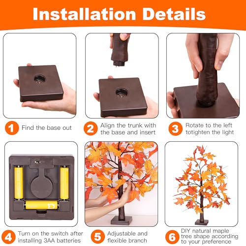 Huyamap 2 Pack 24-Inch Fall Maple Tree Lights - Style 2 Autumn Thanksgiving Decor