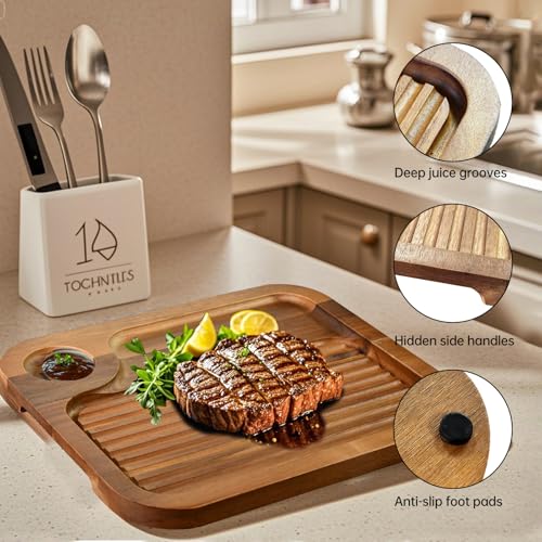 4 pcs Acacia Wood Steak Plates - Carnivore Meat Cutting & Serving Boards