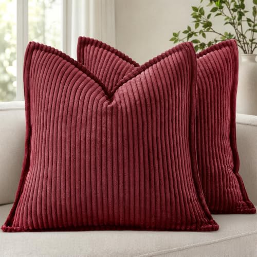 MIULEE Burgundy 18x18 Corduroy Throw Pillow Covers Set of 2