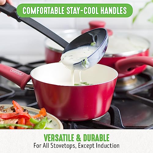 GreenLife 16-Piece Nonstick Cookware Set with Ceramic Pots & Pans, Oven & Dishwasher Safe, Stay-Cool Handles, Red