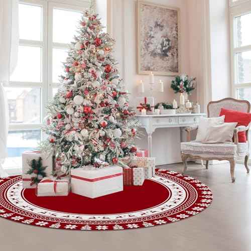 58 Inch Christmas Tree Skirt,Large Christmas Tree Skirt with Snowflake and Reindeer, pefect for Holiday Party Decor, Christmas Tree Decoration