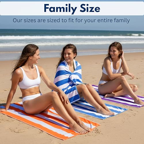 BolBom 6 Pack Large Cotton Beach Towels 30x60in - Vibrant Pool & Bath Set with Quick Dry Fabric - Green, Purple, Turquoise, Orange, Blue, Pink