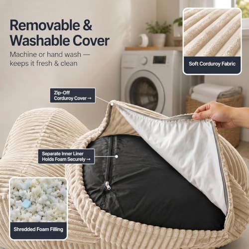 MaxiBean Medium Stripe White Giant Faux Fur Bean Bag Chair Lounger with Memory Foam