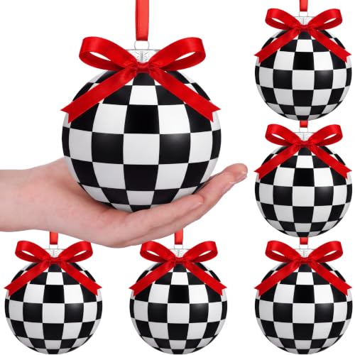 Chuangdi 6 Pcs Christmas Ball Ornaments Black and White Checkered