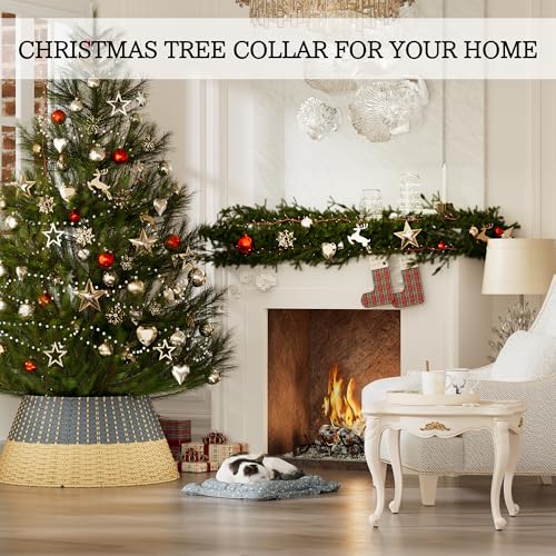 Gray Rattan Christmas Tree Collar 23 in - 4-Piece Woven Basket Ring with Cord Cut-Out