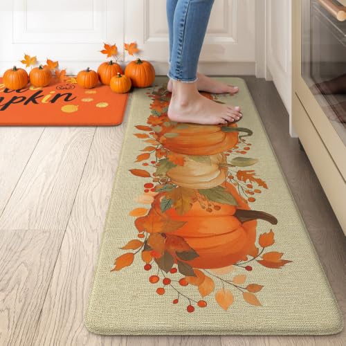 Fall Pumpkin Anti-Fatigue Kitchen Mat Set - Non-Slip & Waterproof