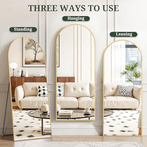 SageNest Matte Gold Full Length Arched Floor Mirror 64x21 with Stand