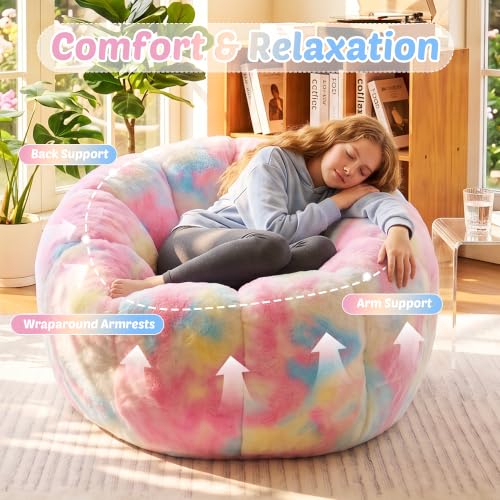 Colorful Tie-Dye Flower Bean Bag Chair for Teens & Adults - Compact & Cozy