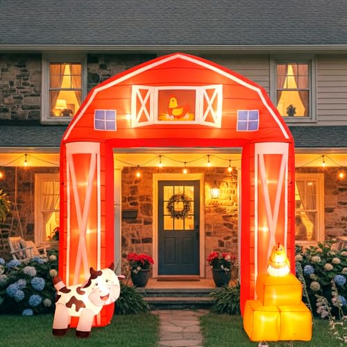 Farm Animals Inflatable Archway with LED Lights - 10ft Outdoor Party Decor - Farmhouse Theme, Waterproof & Easy Setup