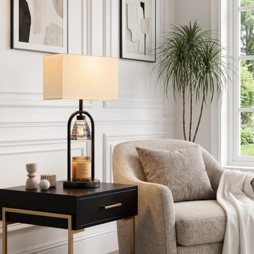 PoKat 22'' Black Modern Table Lamp with Candle Warmer & Dimmable Light