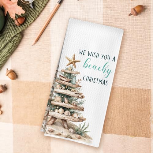 Beach Christmas Tree Towels - Coastal Holiday Decor, 02 Variation