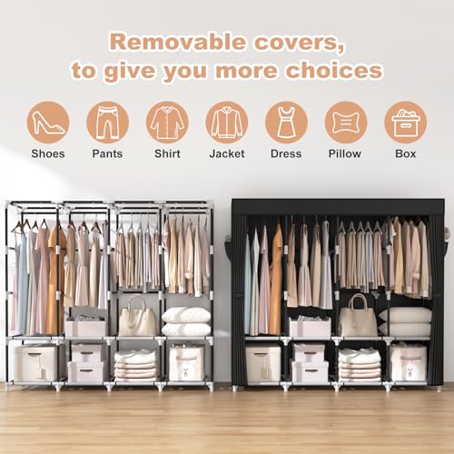 Portable Closet Wardrobe with Cover - 67 Inch Wide Large Capacity Storage for Bedroom