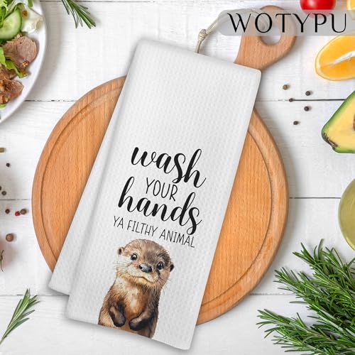 WOTYPU Sea Otter Gift Hand Towels for Bathroom - Otter Lover Decor, 16x24 Inch, Variation B