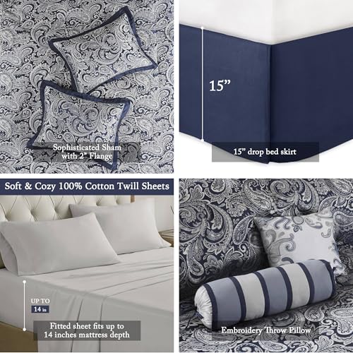 Madison Park Navy Biab 12-Piece Comforter Set with Cotton Sheets - Queen