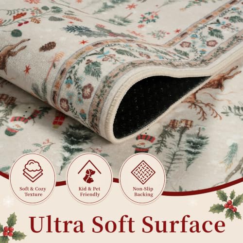 2x3 Beige Christmas Rug for Entryway, Washable Holiday Floor Mat