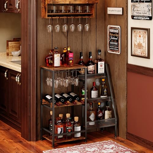 Large Versatile Liquor Stand for Home Bar - 3-Tier Floor Wine & Whiskey Rack with Glass Holder