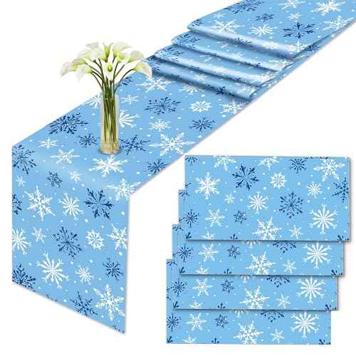 4 Pieces Snowflake Table Runners, Winter Wonderland Holiday Christmas Xmas Birthday Party Favors Supplies Table Runner Party Decorations Table Cover Table Cloth(13 x 108 Inch)