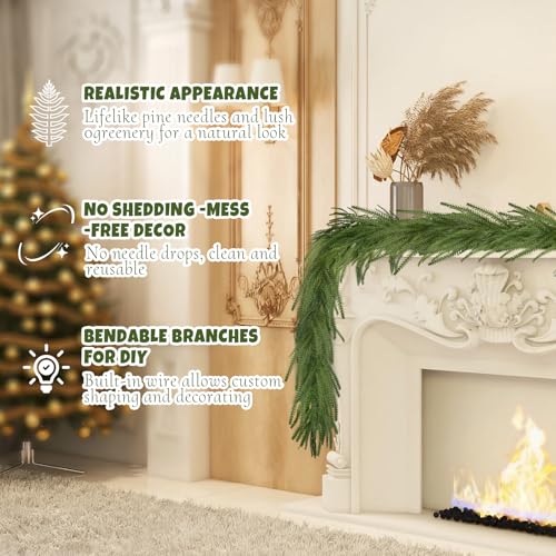 GULYMNA 4 Pcs 6ft Norfolk Pine Garland Real Touch Christmas Greenery