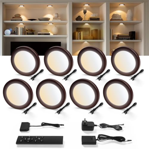 V4light Brown LED Puck Lights 8-Pack Smart Under Cabinet Lighting with Remote