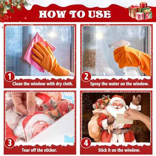 174PCS Christmas Window Clings Decorations Cute Large Christmas Tree Stickers Santa Claus Xmas Fall Window Snowflake Decal for Holiday Party Office (6 Sheets