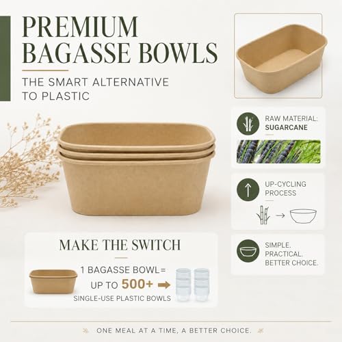 Large 32oz Paper Bowls with Lids 50 Pack Heavy Duty Disposable Takeout Containers - Microwave Safe, Leakproof, Compostable for Party & Food Service 32OZ-50PACK