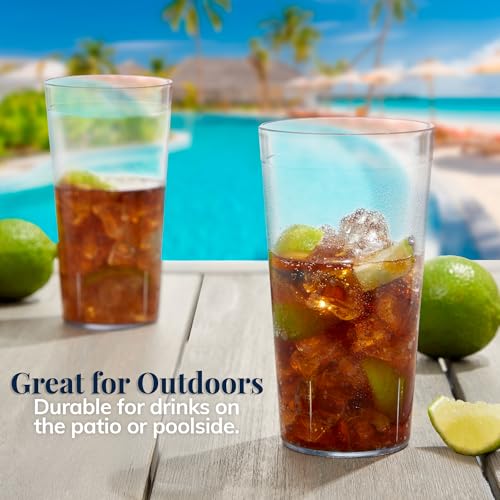 US Acrylic Cafe Plastic Reusable Tumblers (Set of 16) 20-ounce Water Cups Assorted Colors | Restaurant Style Drinking Glasses Value Set, Stackable, BPA-free, Made in the USA | Top-rack Dishwasher Safe