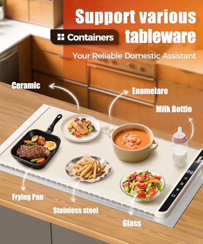 LNNIW Food Warming Mat 26x15 Inch Off White Fast Heat Child Lock