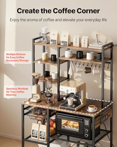 VEVOR Kitchen Bakers Rack with Power Outlets 35.4x15.7x70.9 Inch - Microwave Stand & Storage Organizer