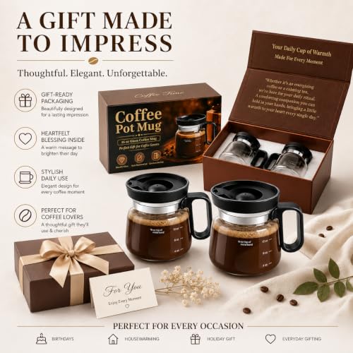 2 Pack 16oz Mini Coffee Pot Mug with Leak-Proof Lid, Gift Boxed - Perfect for Coffee Lovers