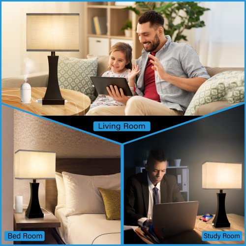 OYedis Black 3-Way Dimmable Touch Bedside Table Lamp with USB & AC Outlet