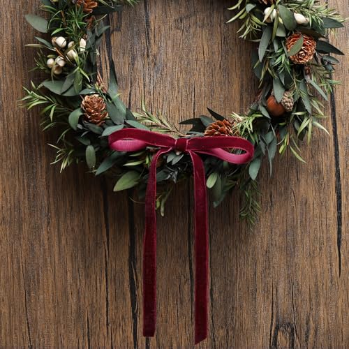 LaRibbons 24 Pcs Burgundy Velvet Bows for Christmas Tree, 3/8" Wide,