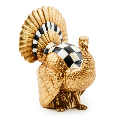 Mini Gold Turkey Figurine - MacKenzie-Childs Resin Fall Decor, Courtly Check