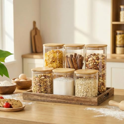 42 oz Square Glass Food Storage Containers with Airtight Bamboo Lids - 4 Pack
