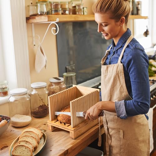 Albert & Grace Adjustable Bamboo Bread Slicer with Folding Guides — Sturdy, Adjustable for Artisan Loaves
