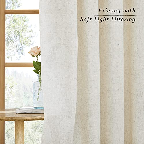 NICETOWN Natural Linen Curtains 52W x 108L with 2 Panels - Light Filtering, Privacy, Multiple Hanging Options